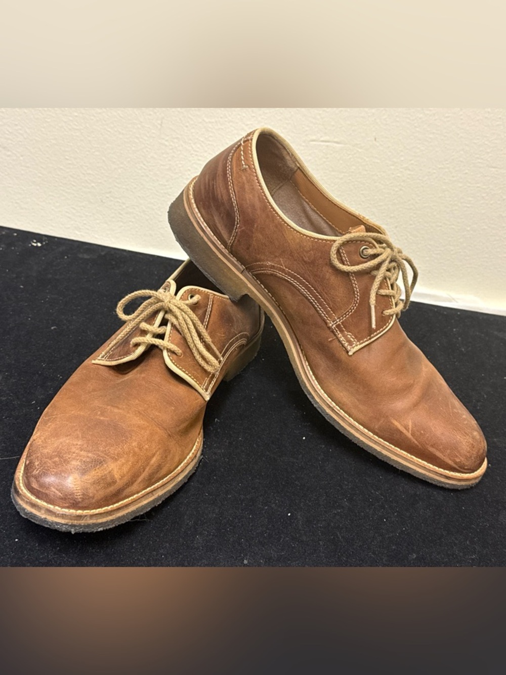 Johnson & Murphy 1850 Sheepskin Memory Foam Oxford Leather Brown Shoes Sz 10.5